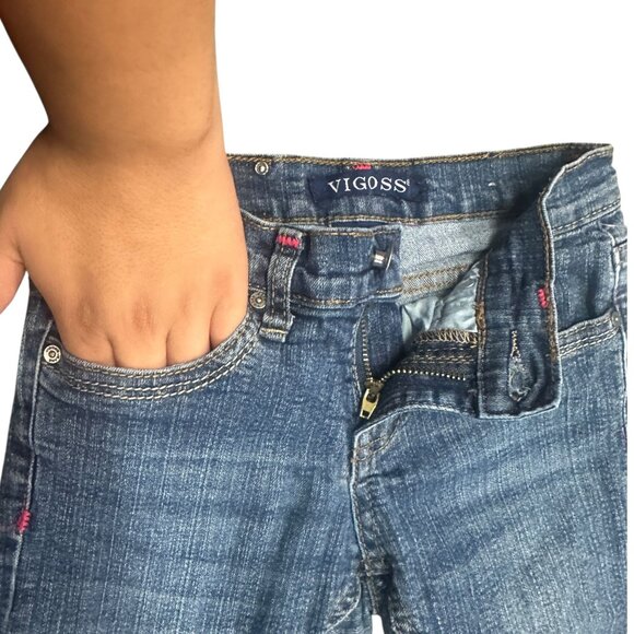 Vigoss Girls 8 Slim Fit Jeans Embroidered Butterfly Flap Pockets Med Wash Denim - Picture 4 of 14